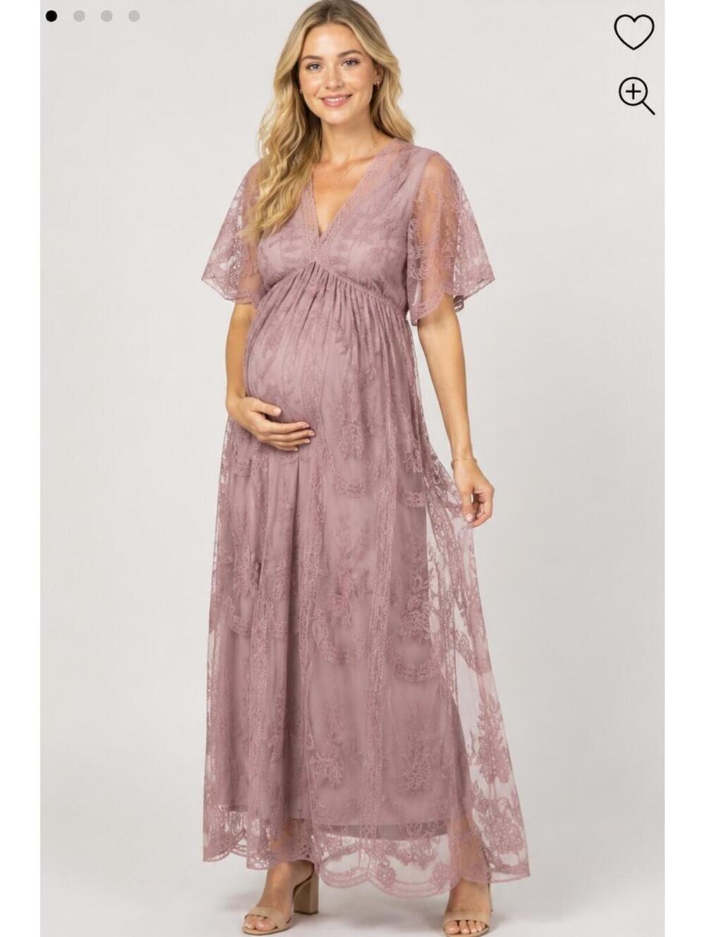 SOLD PinkBlush Mauve Lace Mesh Overlay Maternity Maxi Dress Size XL
